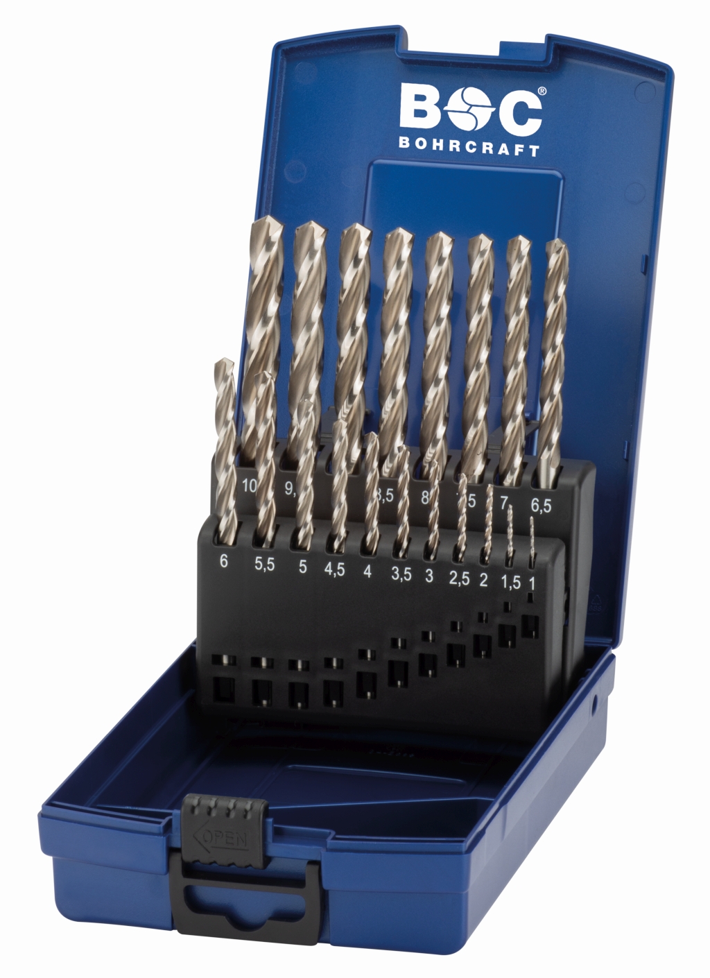 Bild von Bohrcraft - (Metallbohrer) Spiralbohrer Z3 HSS-E Co5 3-Schneider,  P-PLUS 19-tlg. 1,0 - 10,0 x 0,5 mm stg. (VPE=1 Stück)